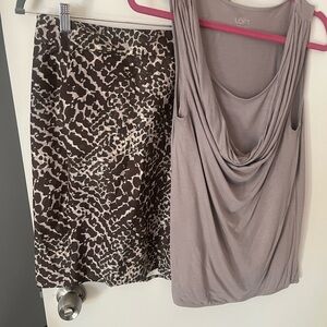 LOFT Plum Leopard Print Skirt with matching camisole